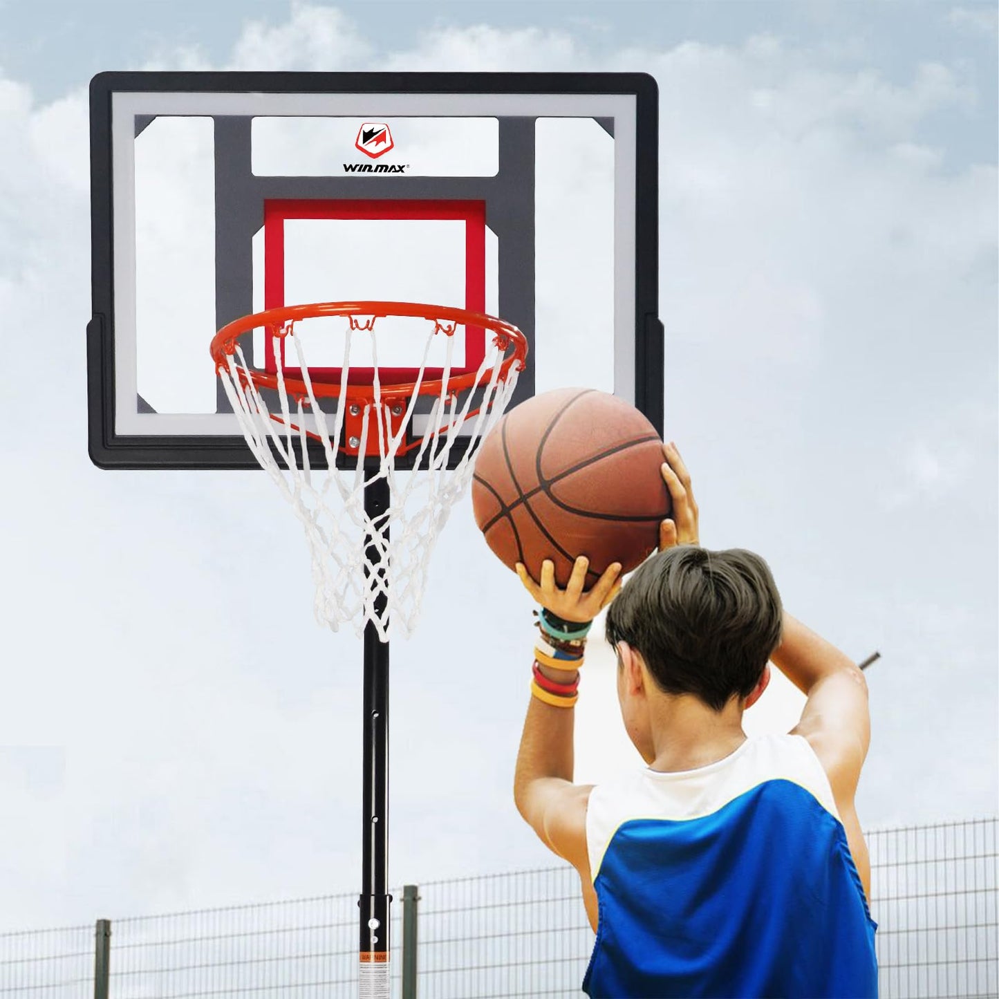 WIN.MAX Basketball Stand Kids Portable Basketball Hoop Outdoor 3.1-7.5ft Adjustable