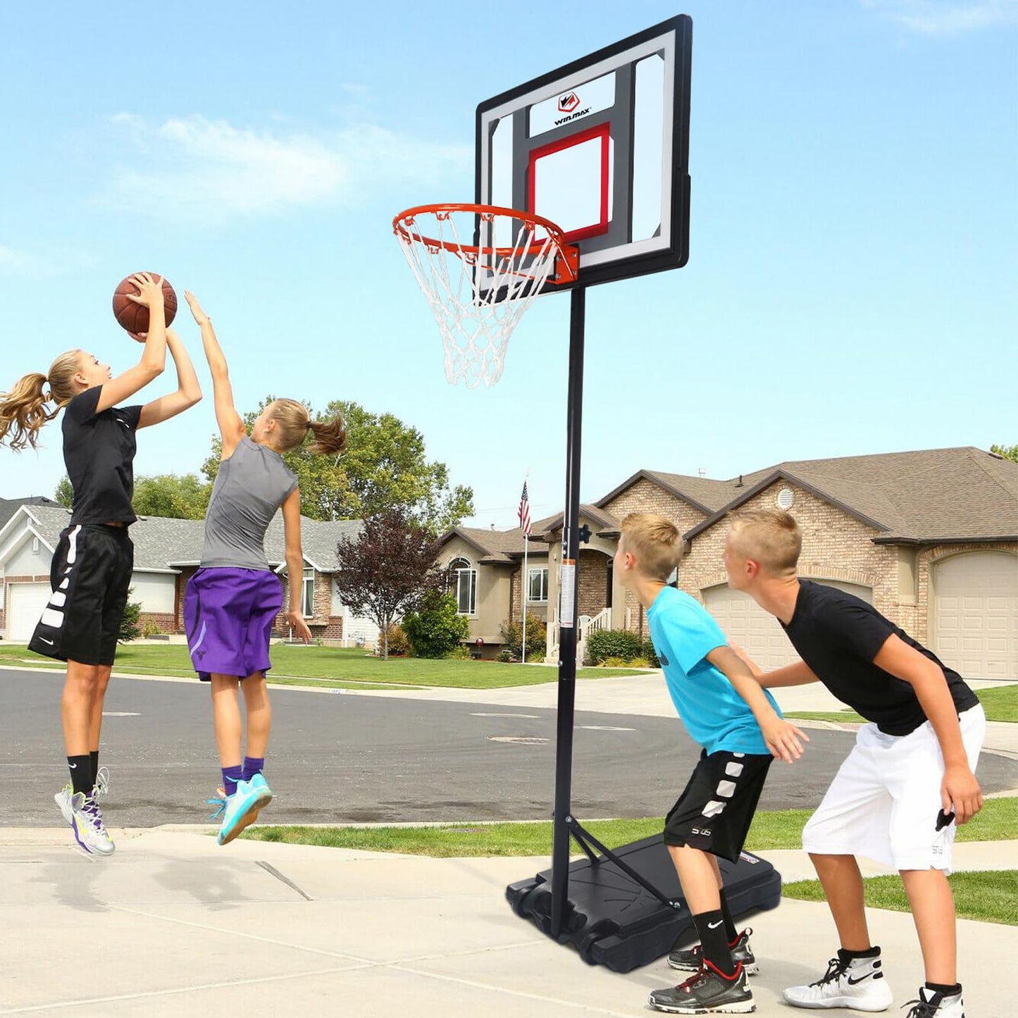 WIN.MAX Basketball Stand Kids Portable Basketball Hoop Outdoor 3.1-7.5ft Adjustable